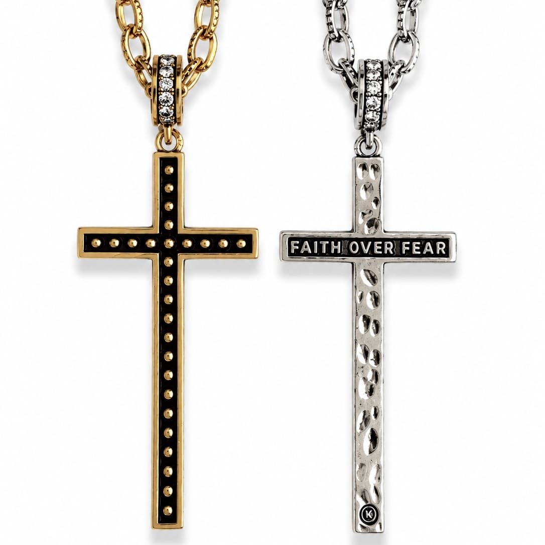 Faith Over Fear Black Cross Adjustable Necklace