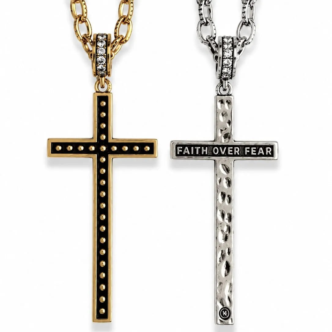 Faith Over Fear Black Cross Adjustable Necklace