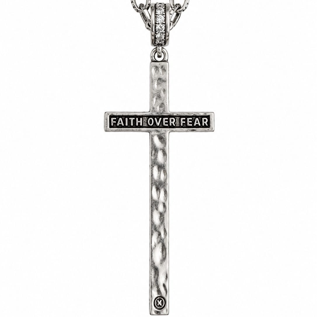 Faith Over Fear Black Cross Adjustable Necklace