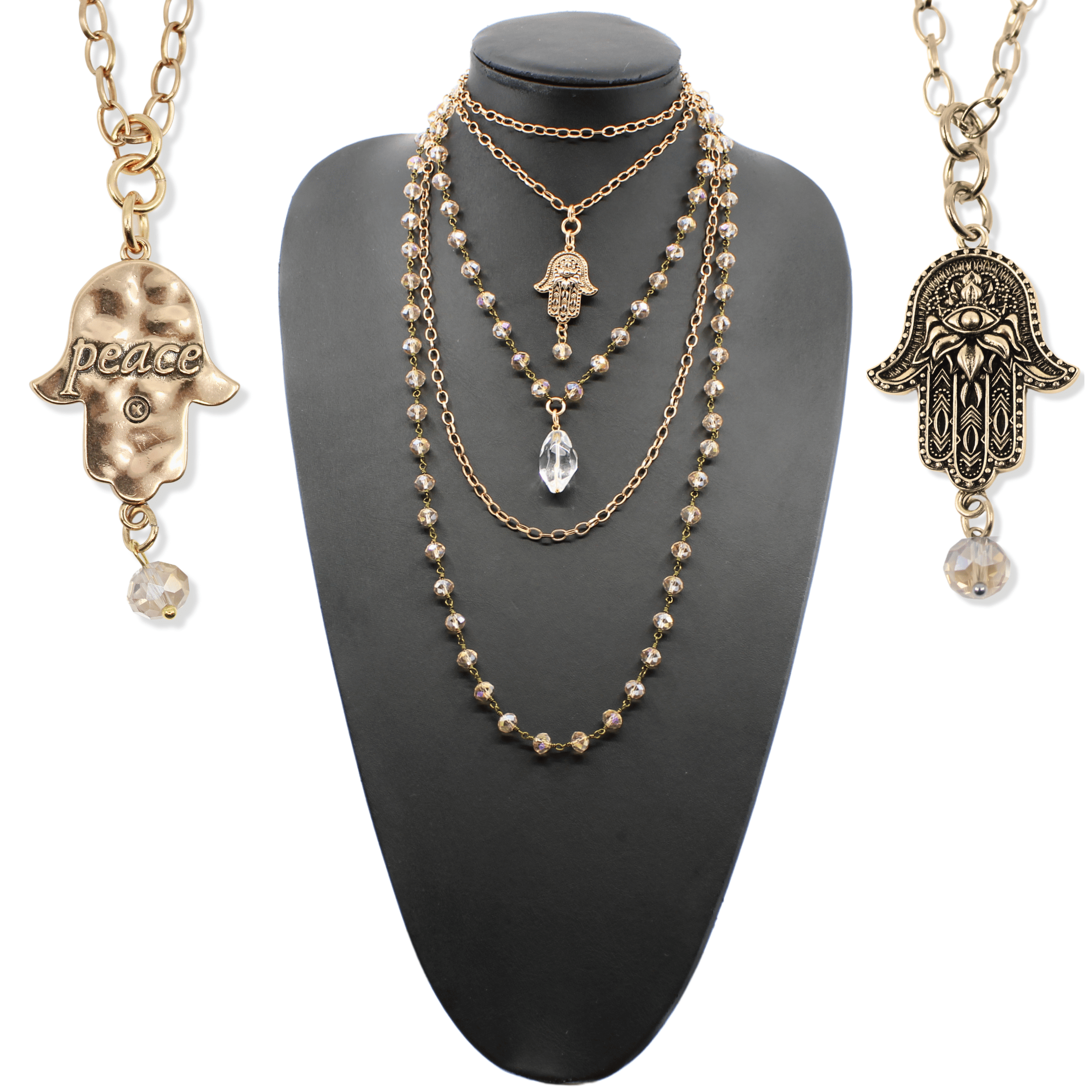 Peace Hamsa Rosary Necklace Layering Set
