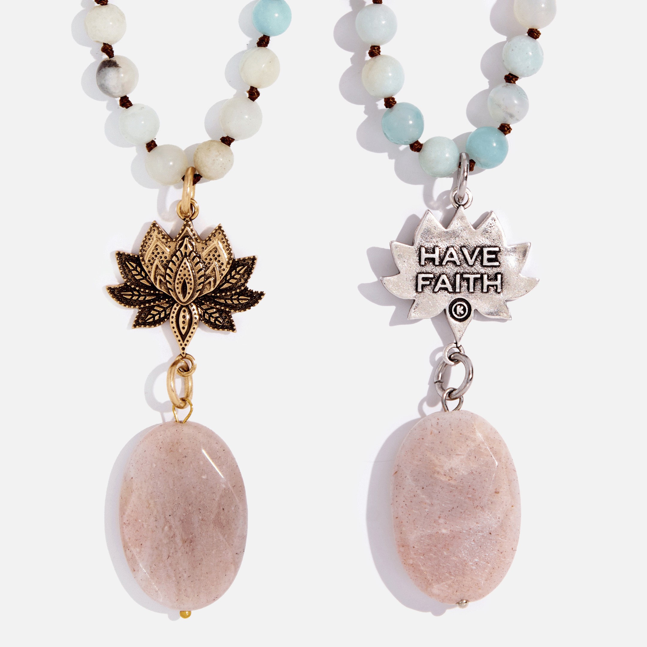 Have Faith Lotus Amazonite Long Chain Fusion Necklace