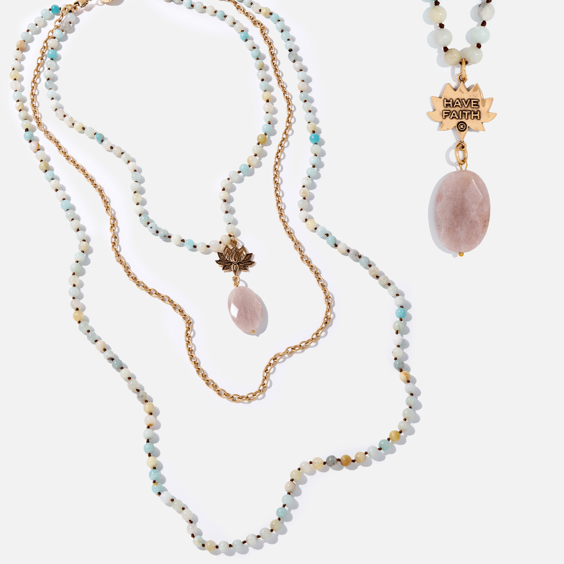 Have Faith Lotus Amazonite Long Chain Fusion Necklace