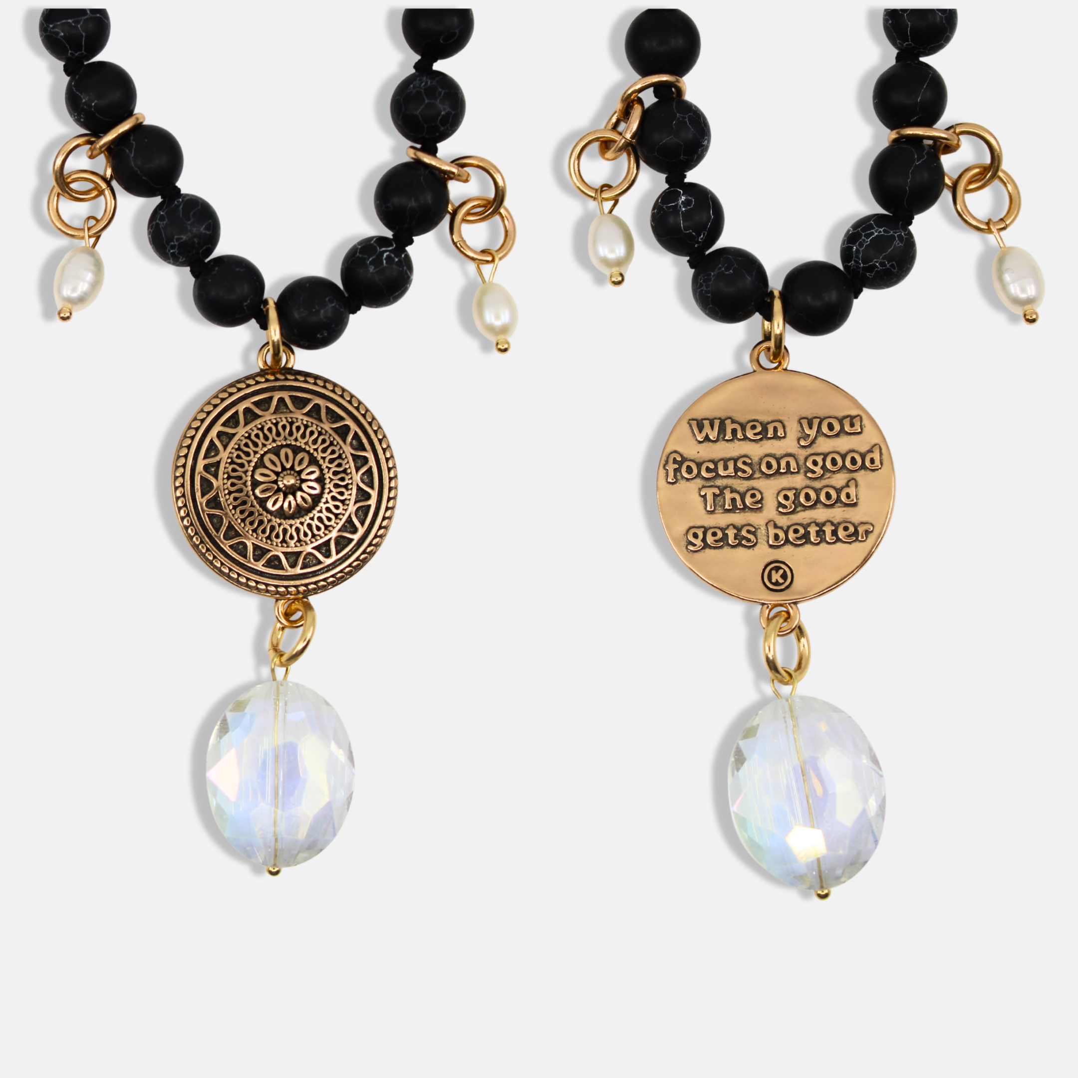 When You Focus On Good Black Howlite Long Chain Fusion Necklace