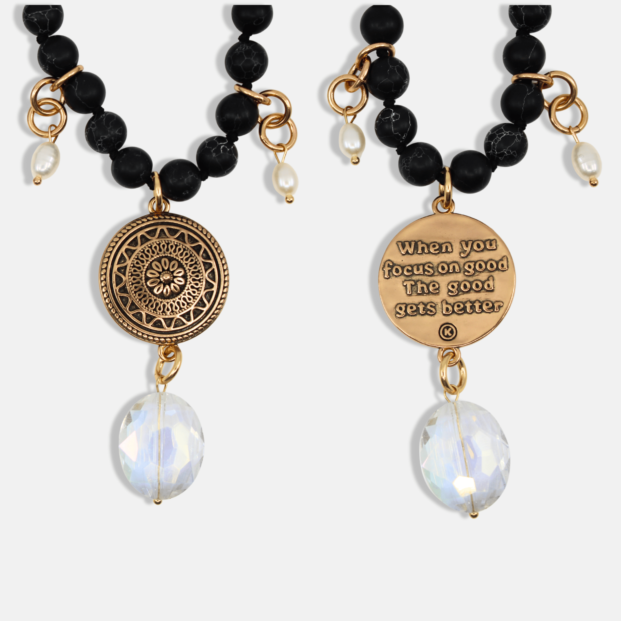 When You Focus On Good Black Howlite Long Chain Fusion Necklace