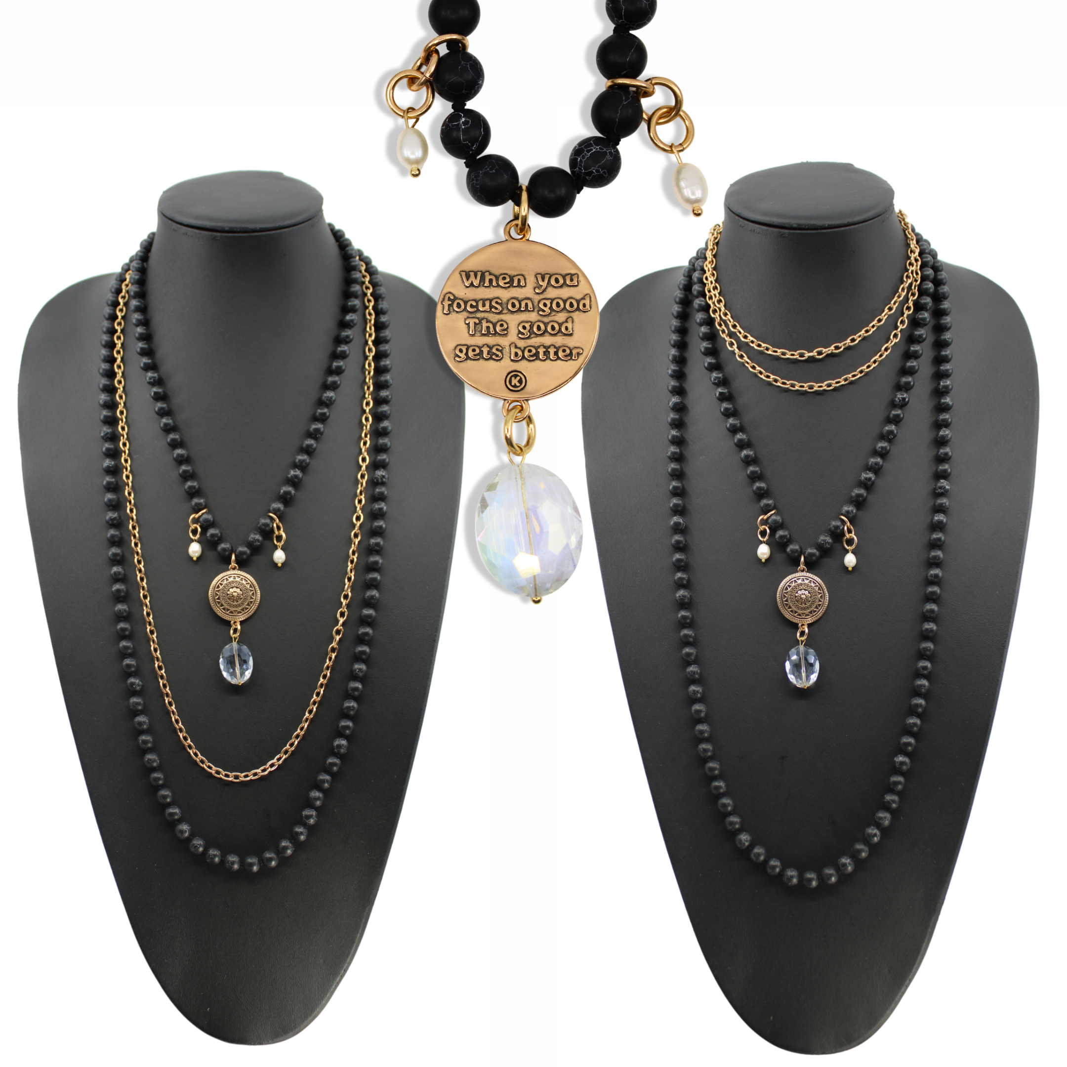 When You Focus On Good Black Howlite Long Chain Fusion Necklace