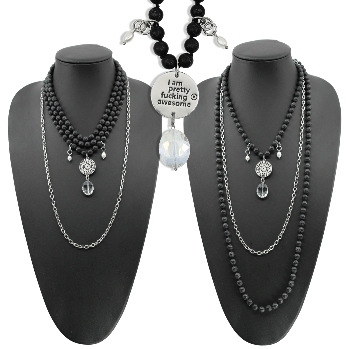 I am Pretty F*cking Awesome Black Howlite Long Chain Fusion Necklace