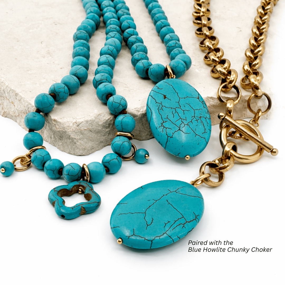 Blue Howlite Long Layering Necklace