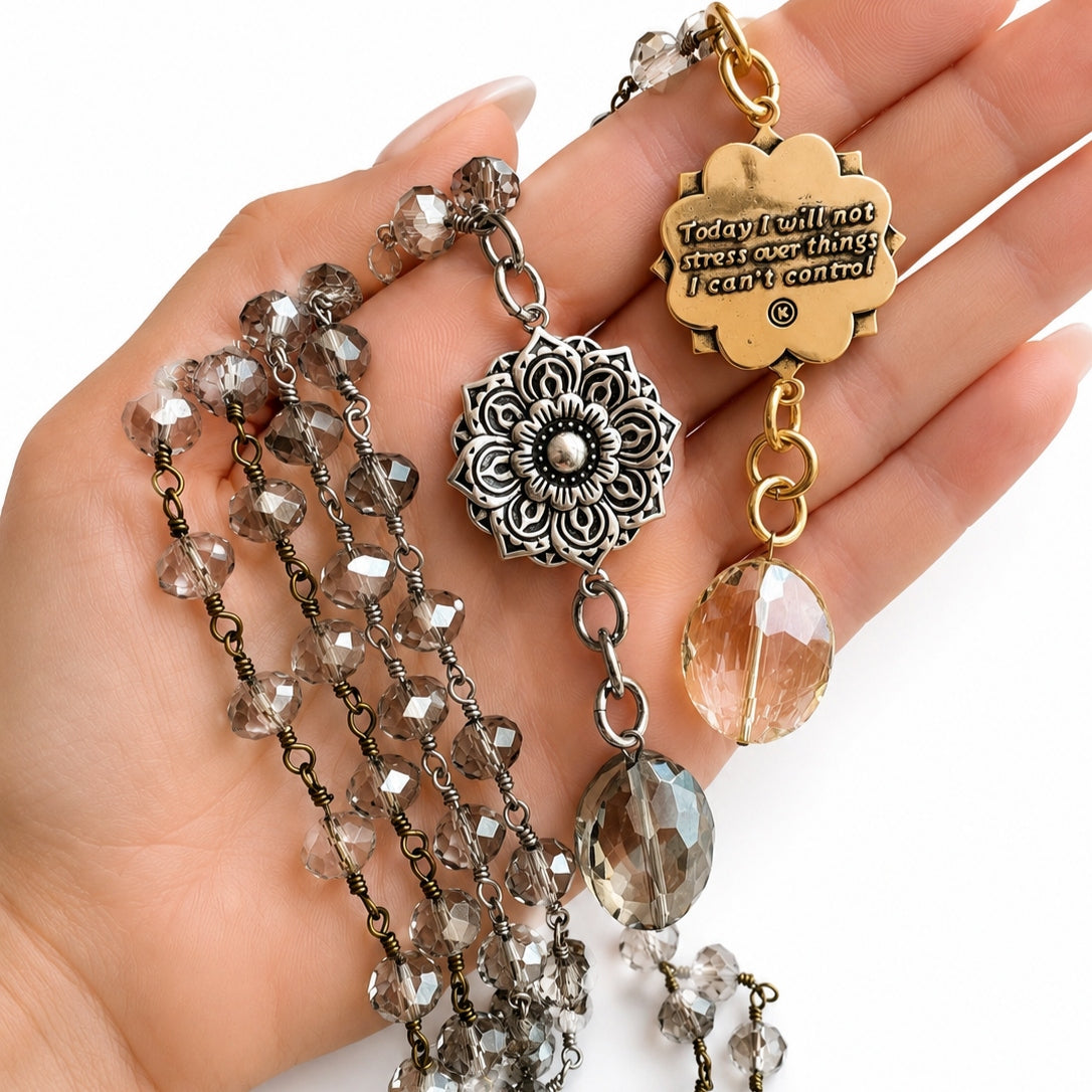 Today I Will Not Stress Over Things I Can't Control Flower Rosary Necklace