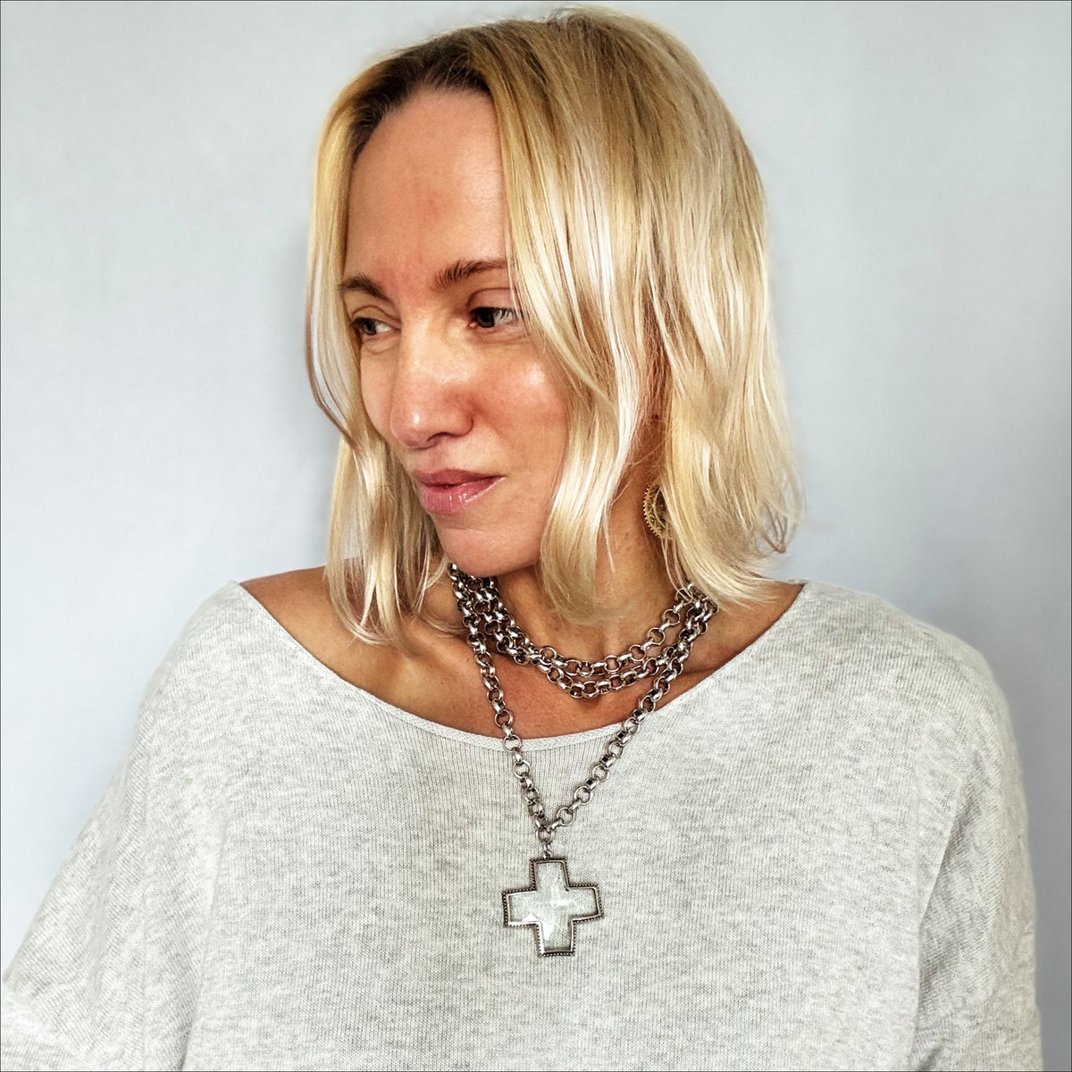 Crystal Cross Chunky Chain Necklace