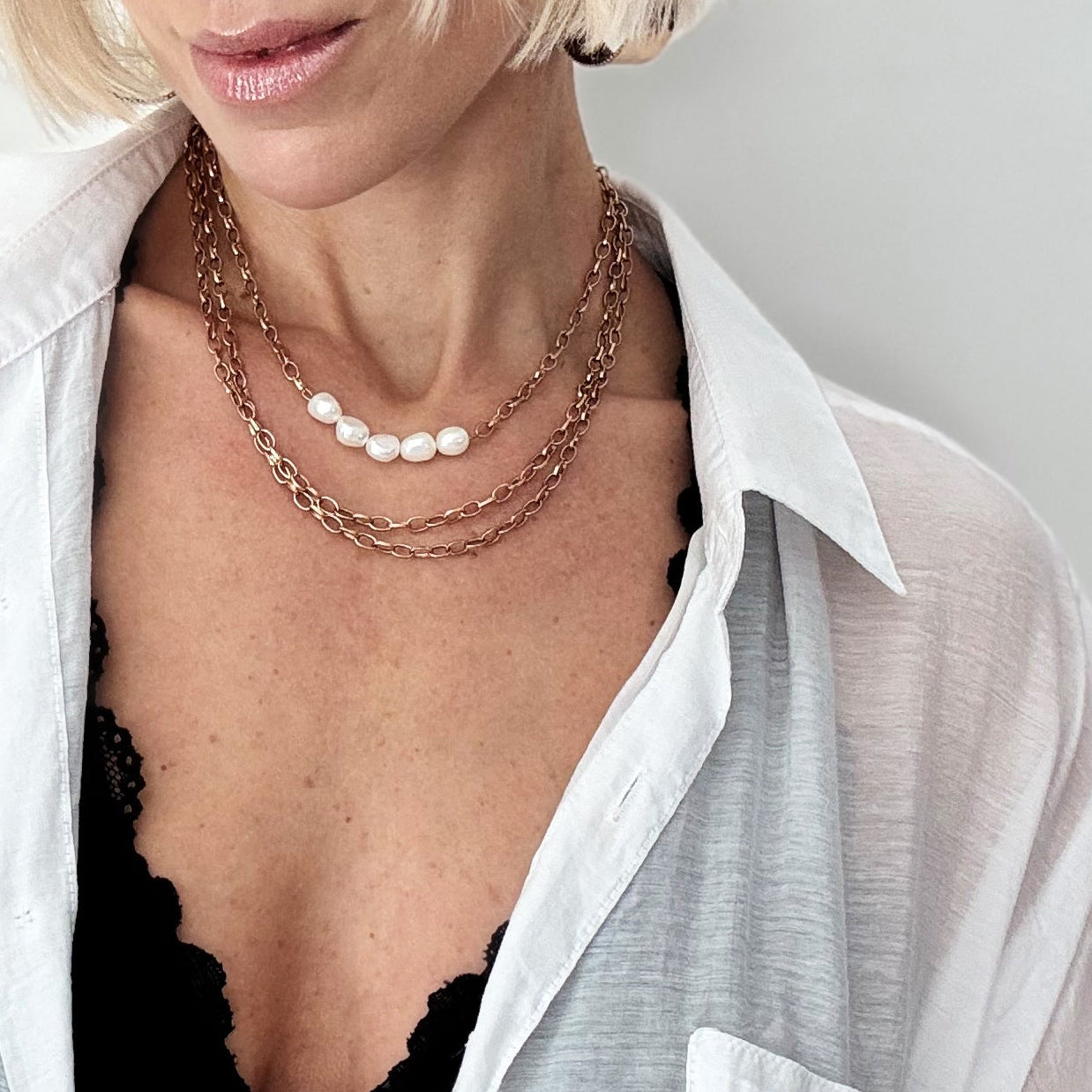 Pearl Layering Chain Necklace