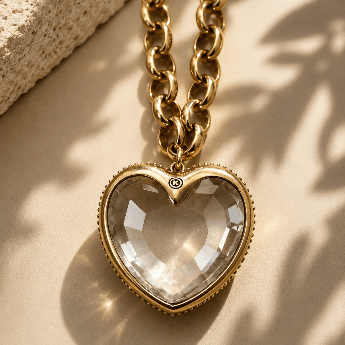 Crystal Heart Chunky Chain Layering Necklace