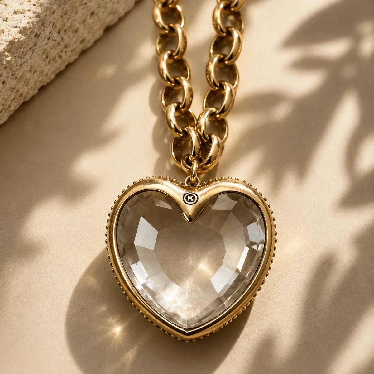 Crystal Heart Chunky Chain Layering Necklace