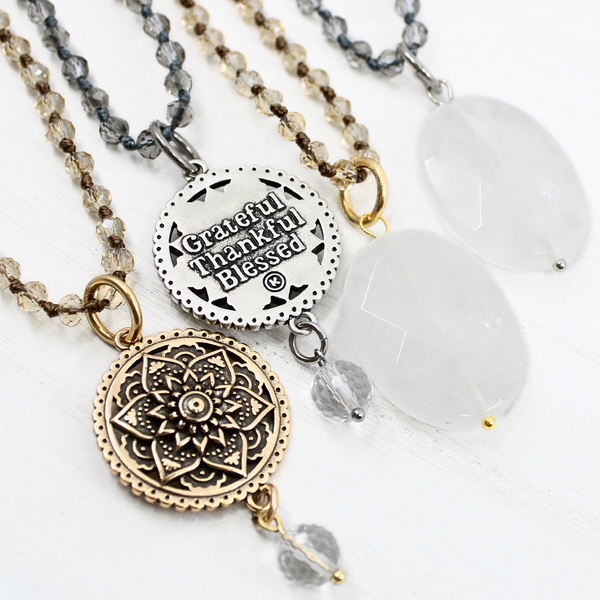 Grateful Thankful Blessed Mandala Bloom Original Necklace