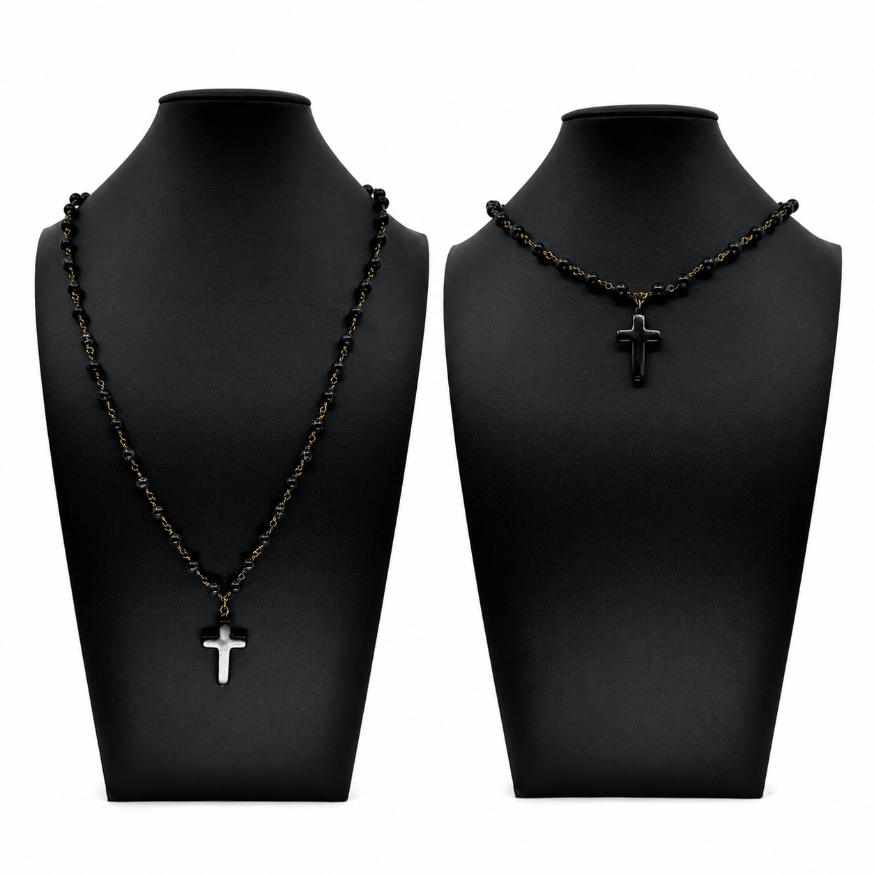 Howlite Cross Onyx Rosary Necklace