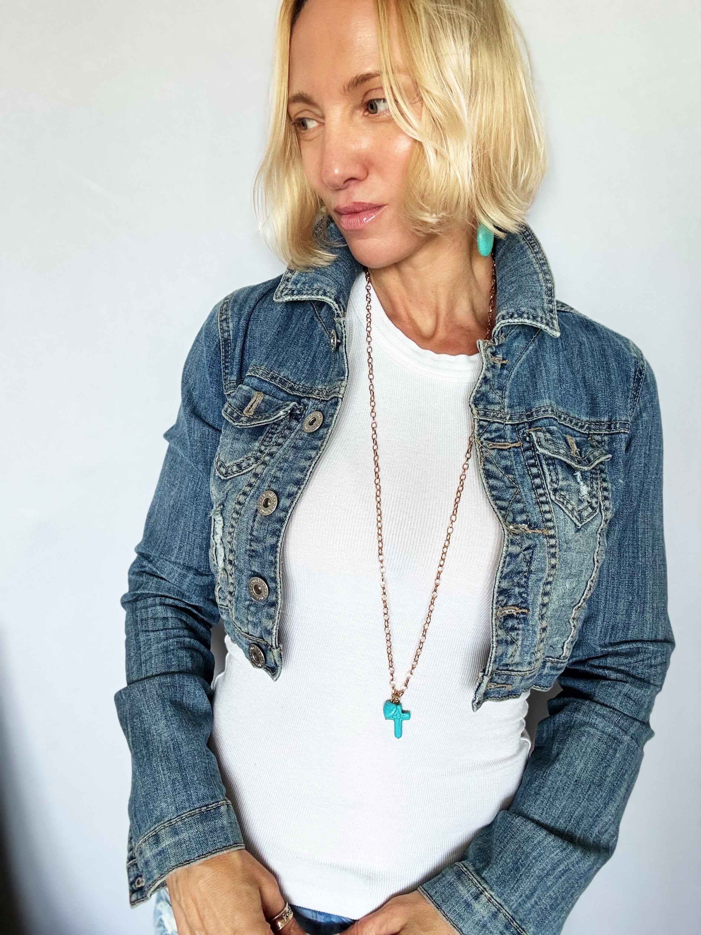 Howlite Cross & Heart Dainty Necklace