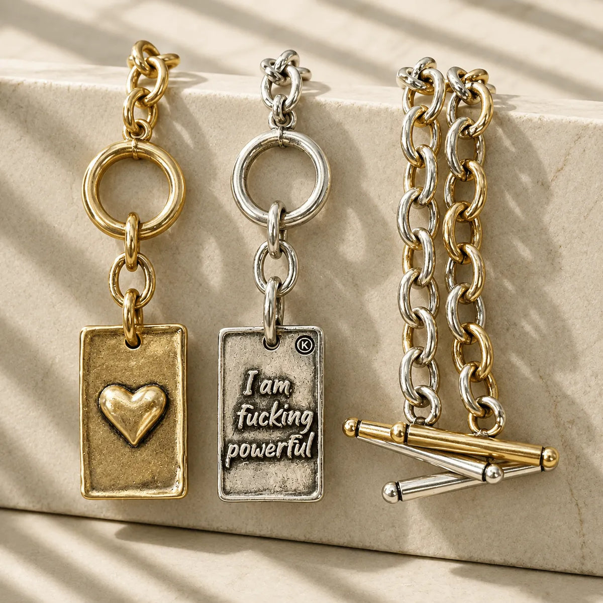 I Am F*cking Powerful Rectangle Pendant Chain Bracelet