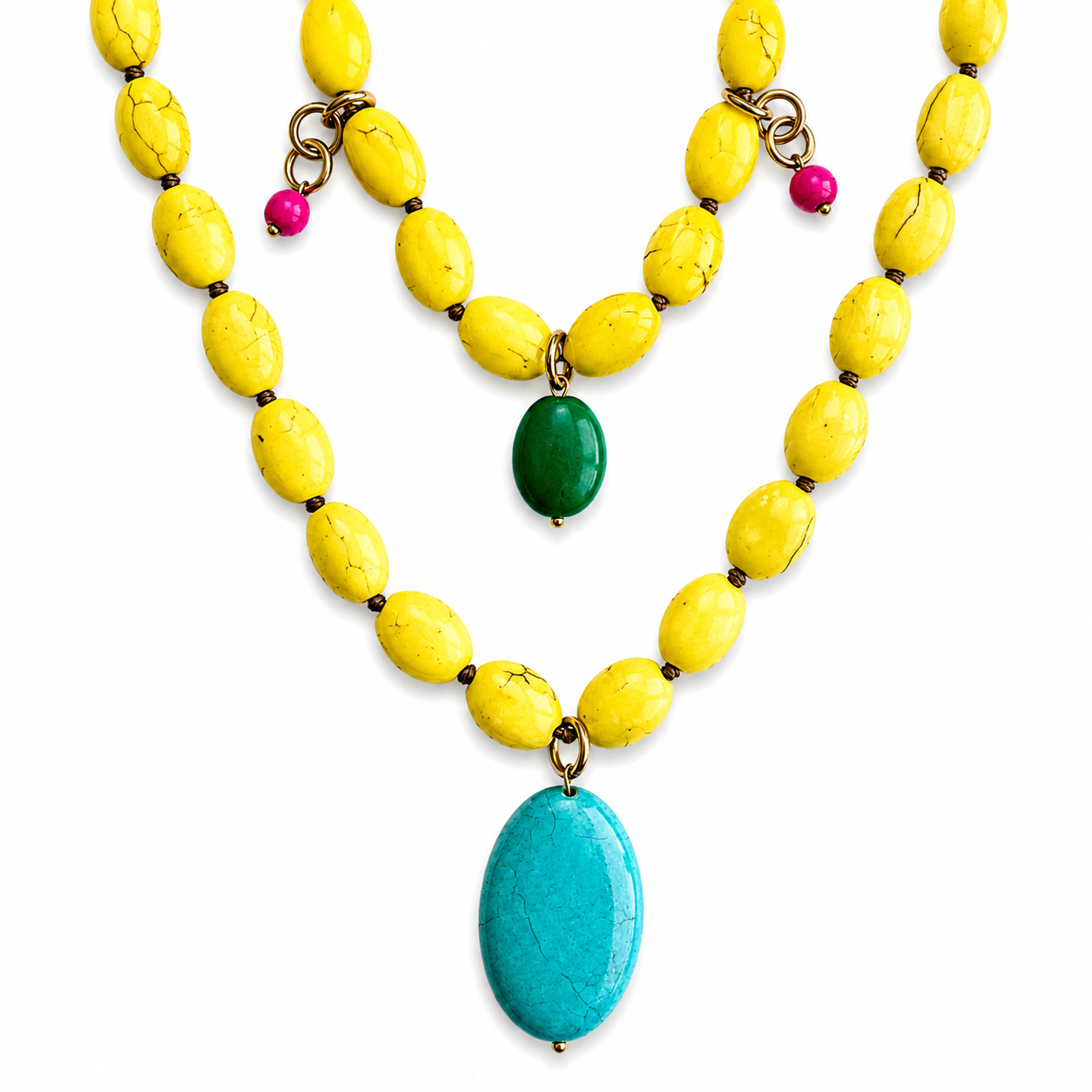 Yellow Howlite Long Layering Necklace