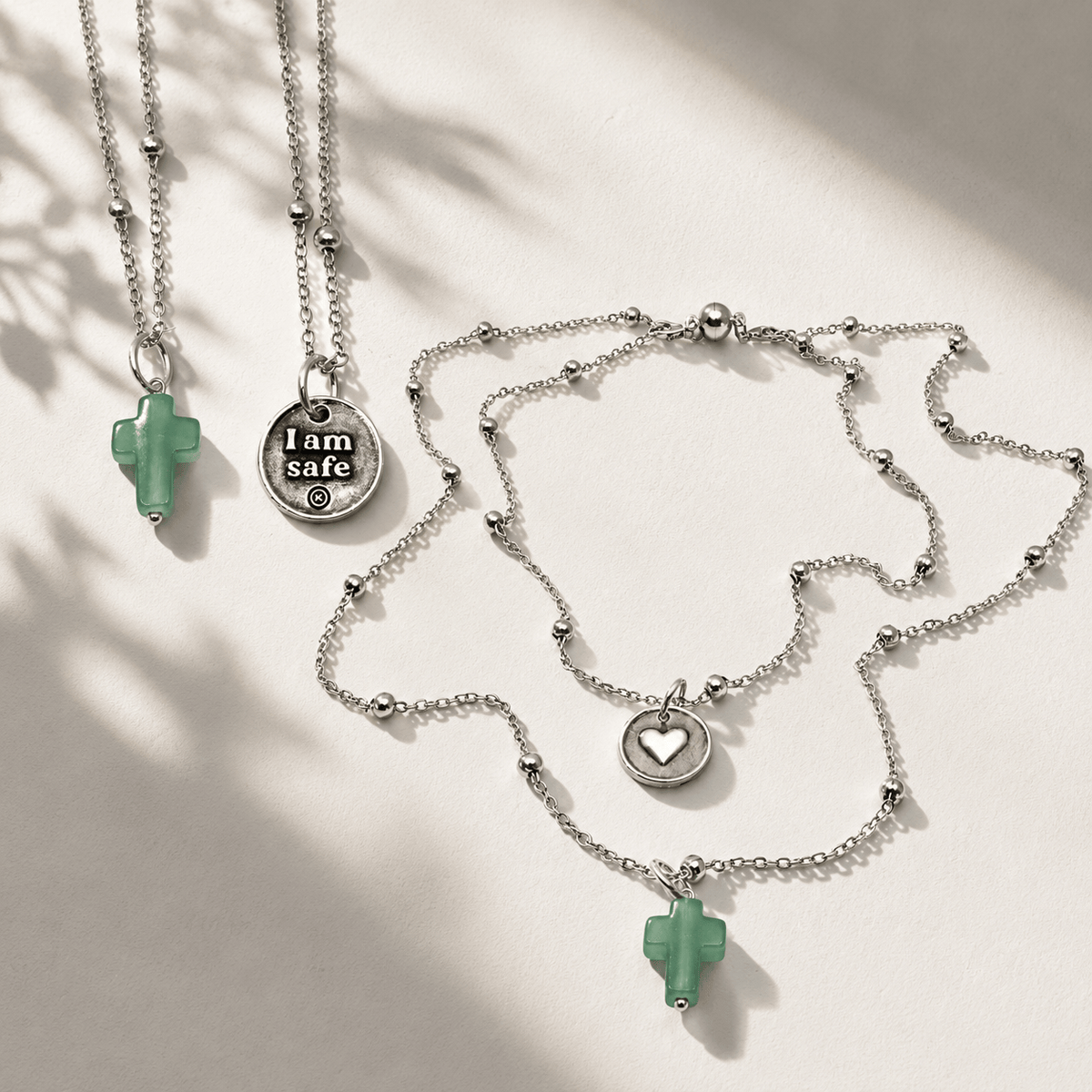 I am Safe Green Aventurine Cross Dainty