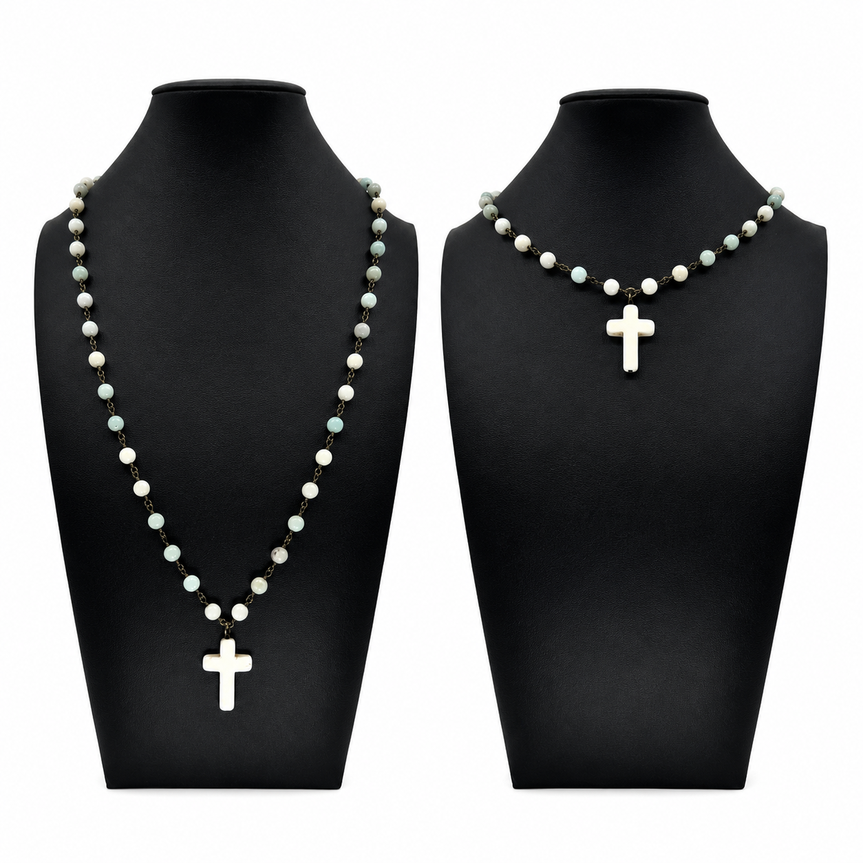 Howlite Cross Amazonite Rosary Necklace