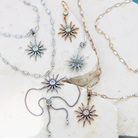 Sun-shaped jewelry pieces on a stone surface