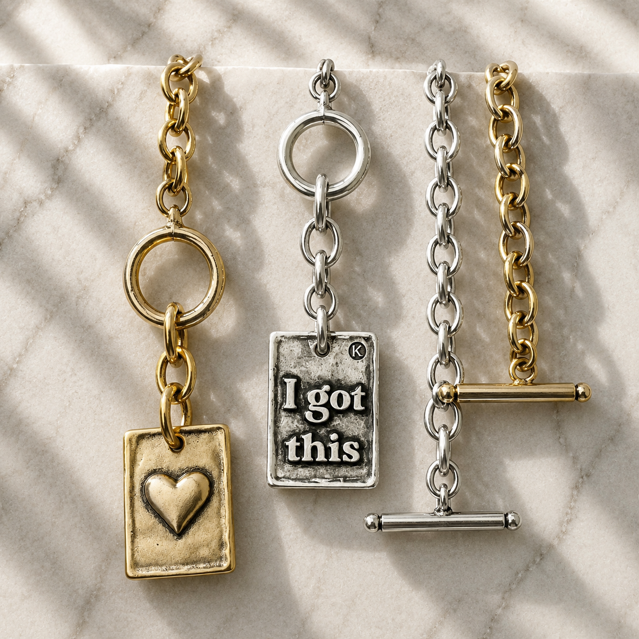 Choose Your Message Square Pendant Chain Bracelet