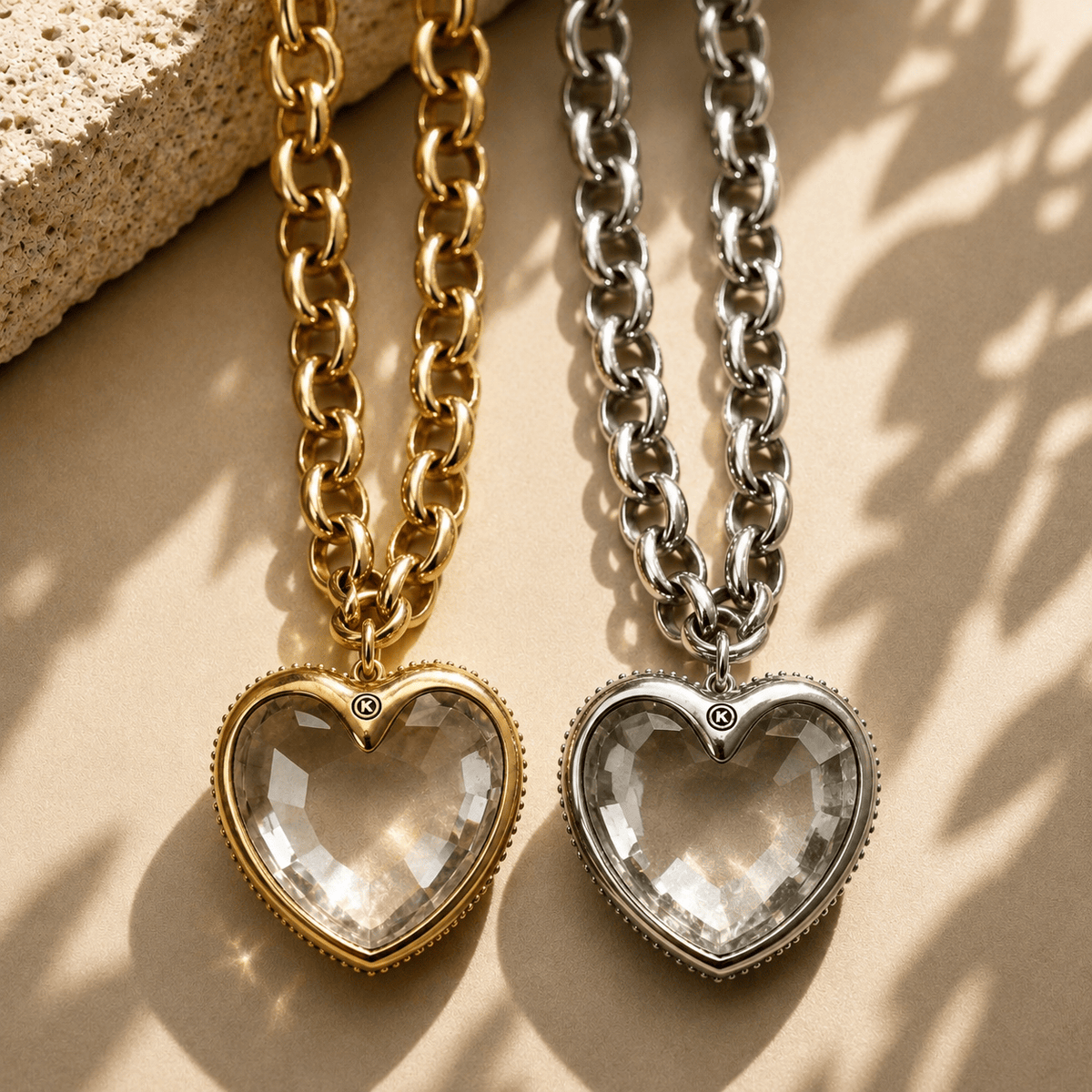 Crystal Heart Chunky Chain Layering Necklace