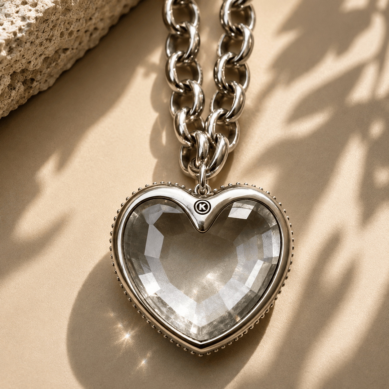 Crystal Heart Chunky Chain Layering Necklace