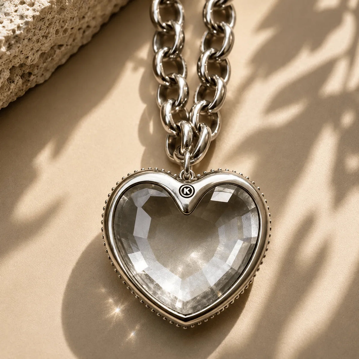 Crystal Heart Chunky Chain Layering Necklace