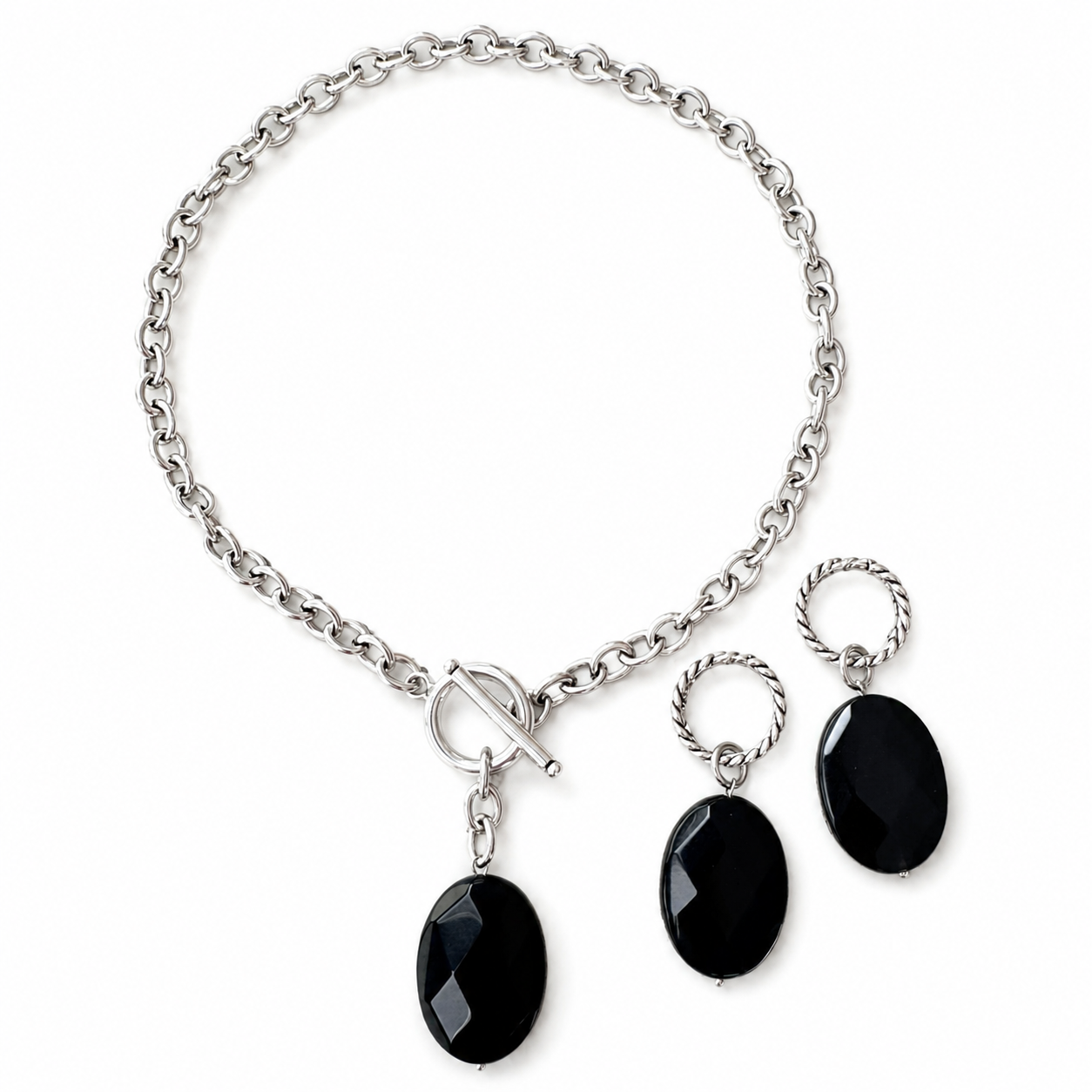Black Onyx Choker & Huggie Earring Set