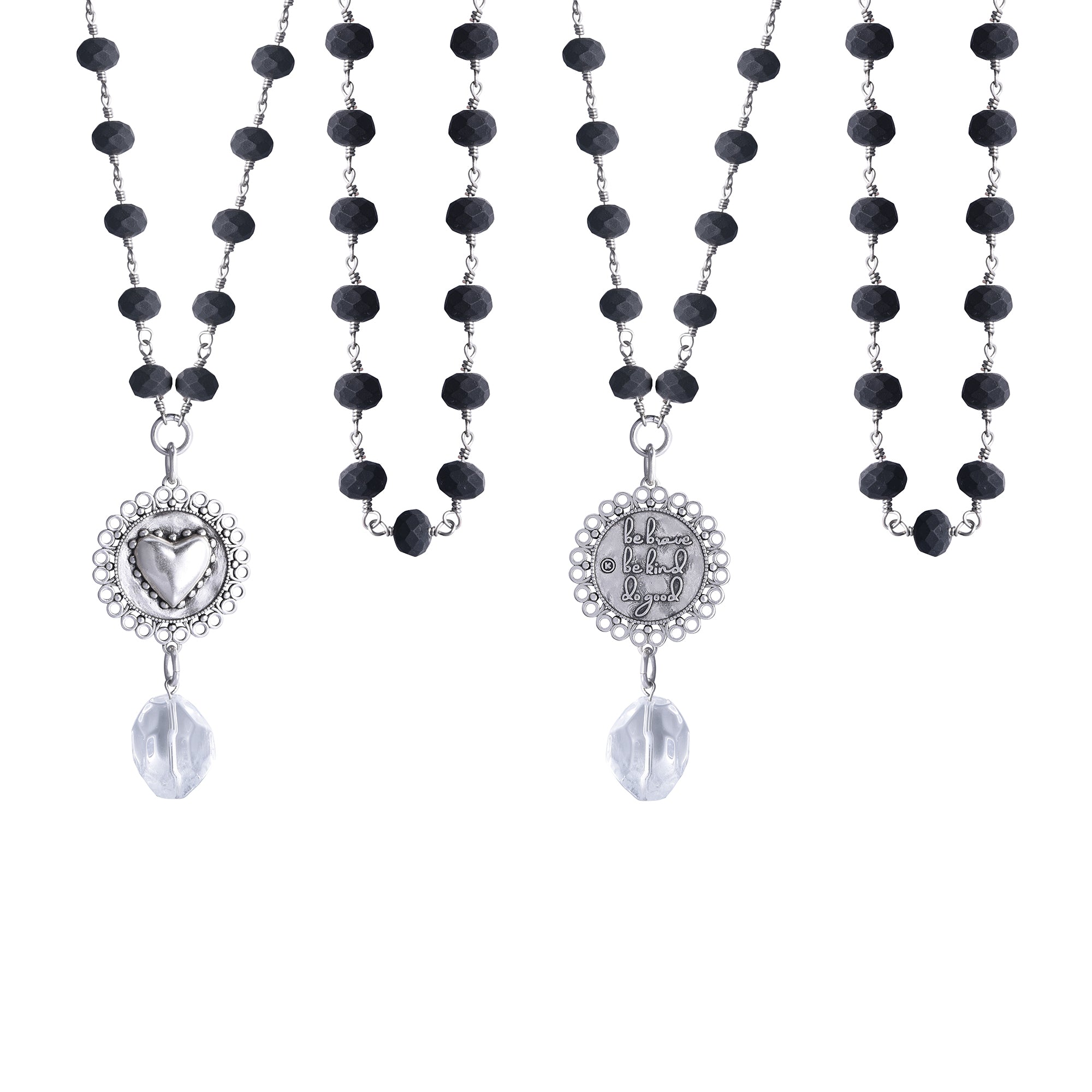 "Be Brave. Be Kind. Do Good" Heart Long Rosary Chain Necklace