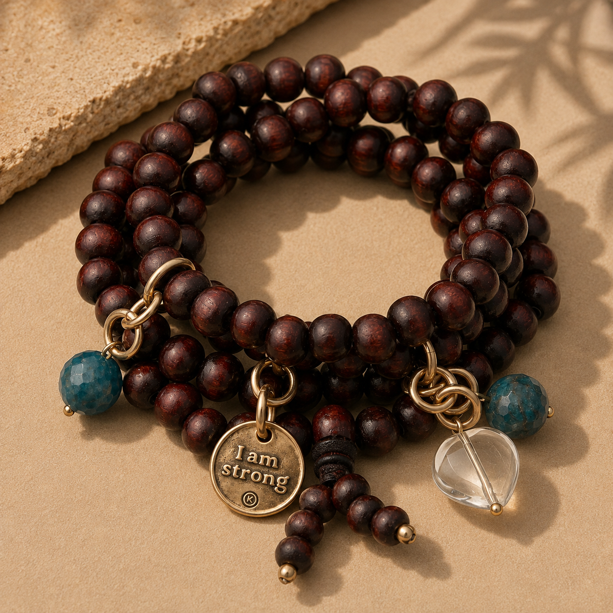 I Am Strong Heart Wood Boho Wrap Bracelet/Necklace