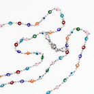 Colorful beaded necklace with a clasp on a white background