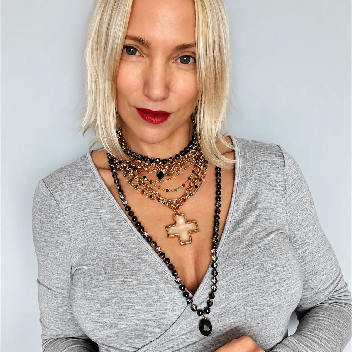 Crystal Cross Chunky Chain Necklace