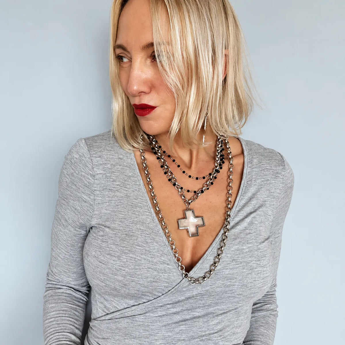 Crystal Cross Chunky Chain Necklace