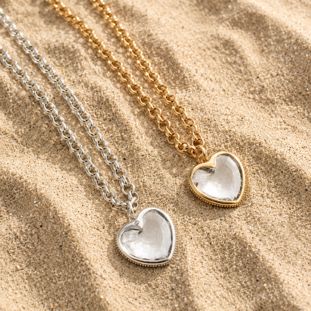 Crystal Heart Chunky Chain Layering Necklace