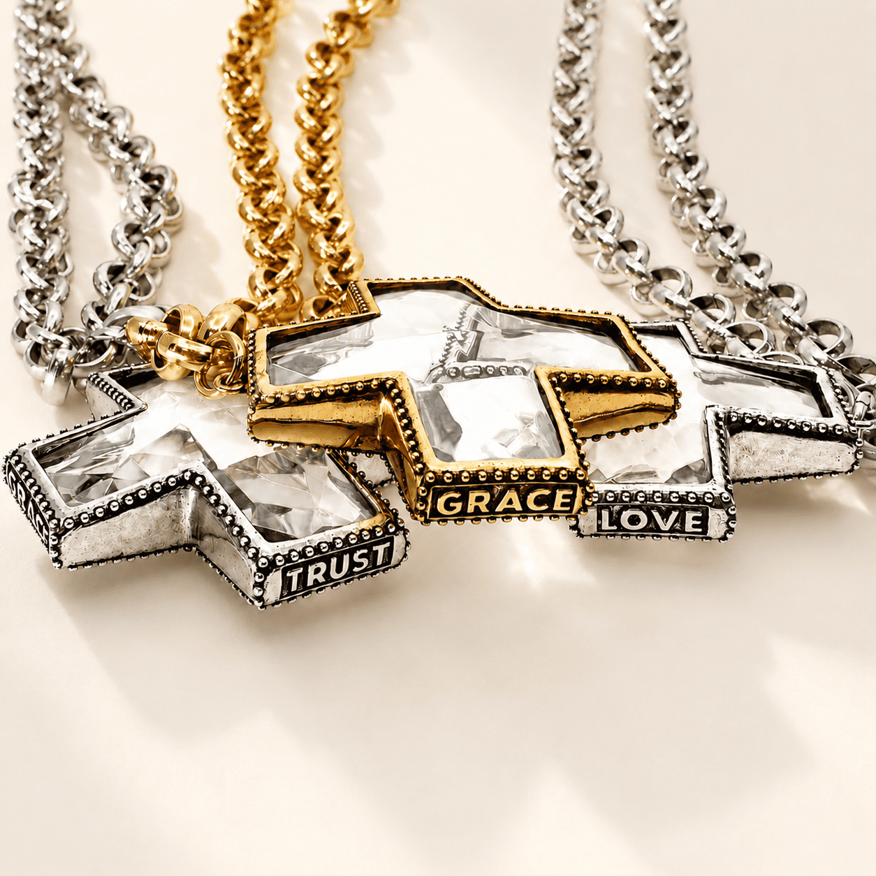Crystal Cross Chunky Chain Necklace