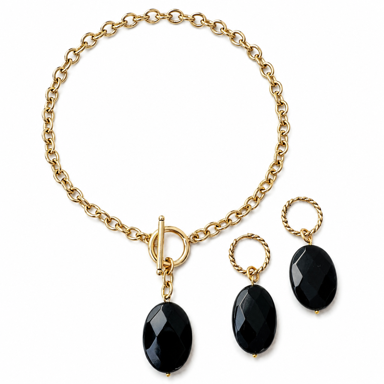 Black Onyx Choker & Huggie Earring Set