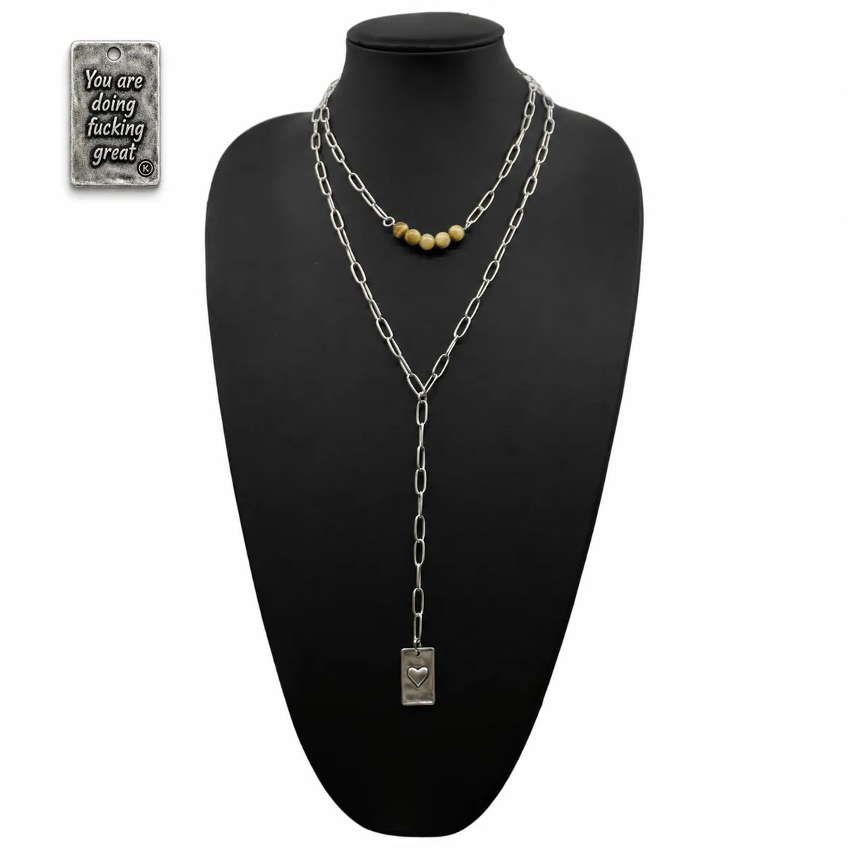 You Are Doing F*cking Great Heart Lariat Necklace