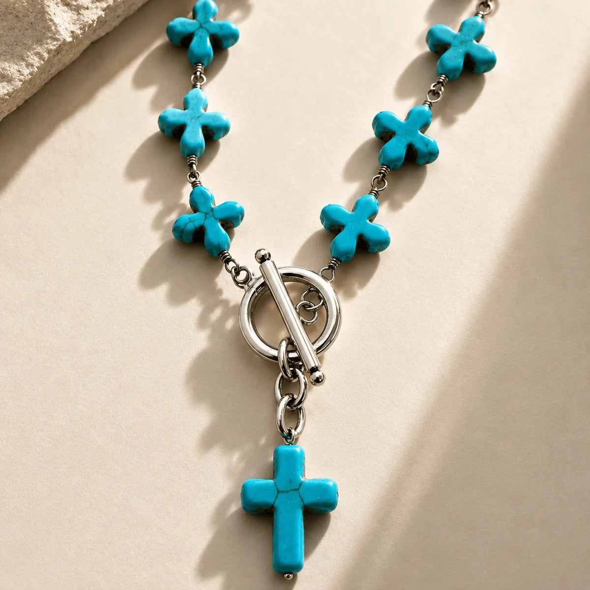 Howlite Cross Rosary Choker Necklace