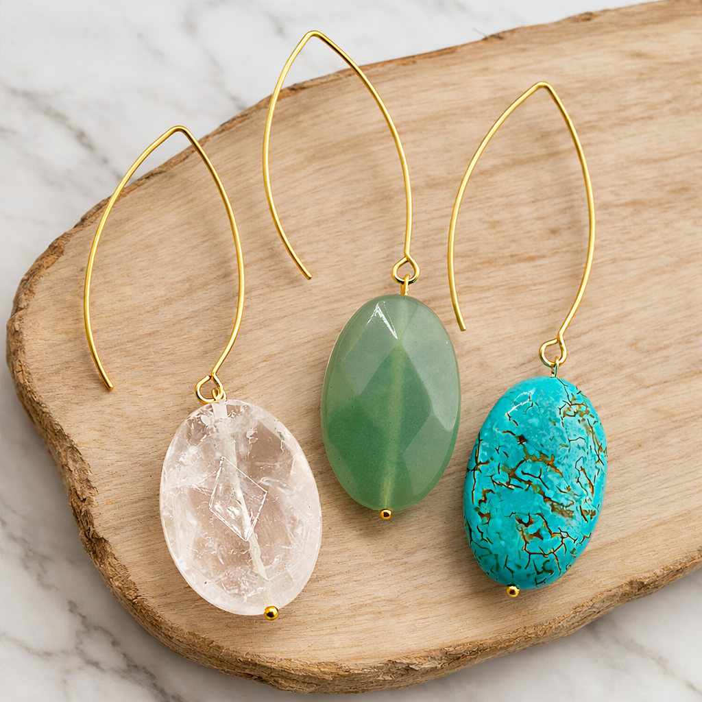 Large Stone Drop Earrings