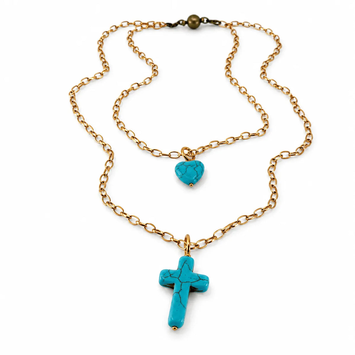 Howlite Cross & Heart Dainty Necklace