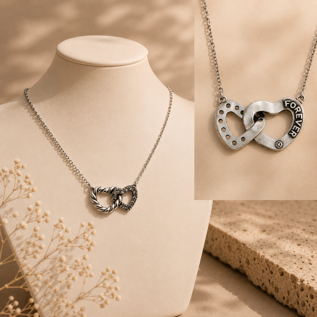 Love Forever Interlocking Hearts Adjustable Chain Necklace