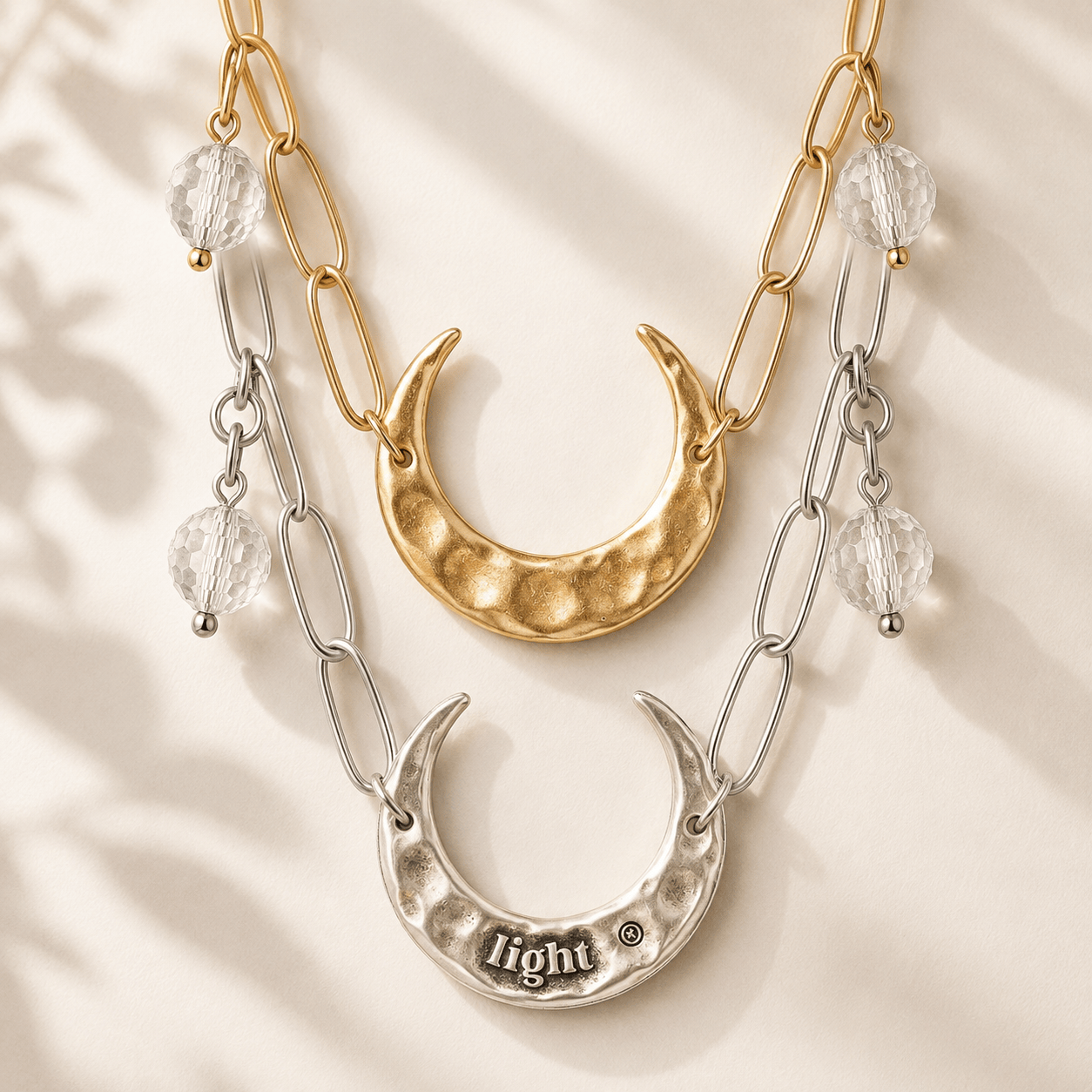 Light Crescent Moon Long Chain Necklace