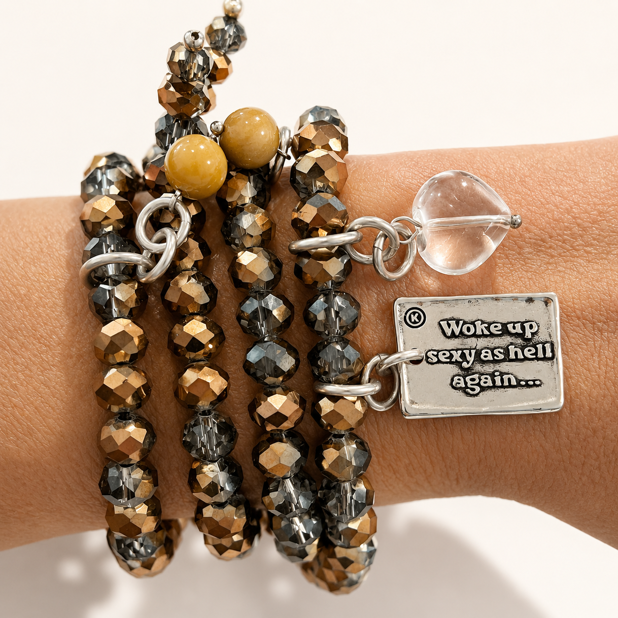 Woke Up Sexy As Hell Again Heart Crystal Boho Wrap Bracelet/Necklace