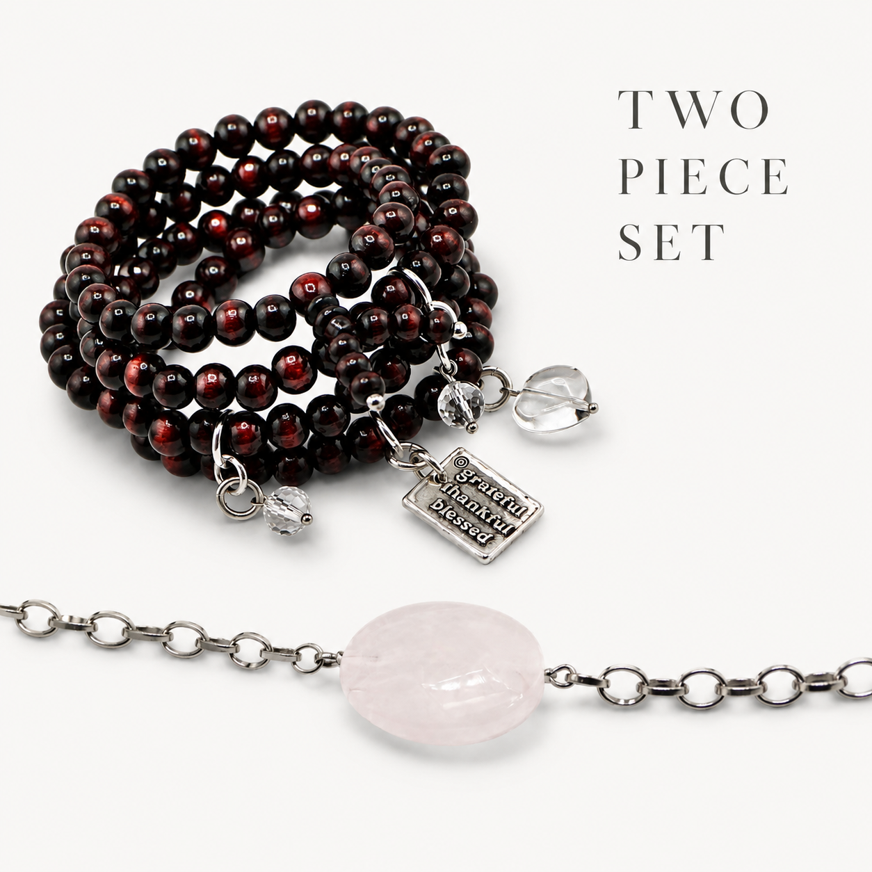 Grateful Thankful Blessed Wood Boho Wrap Layering Set