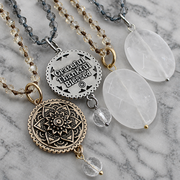 Grateful Thankful Blessed Mandala Bloom Original Necklace