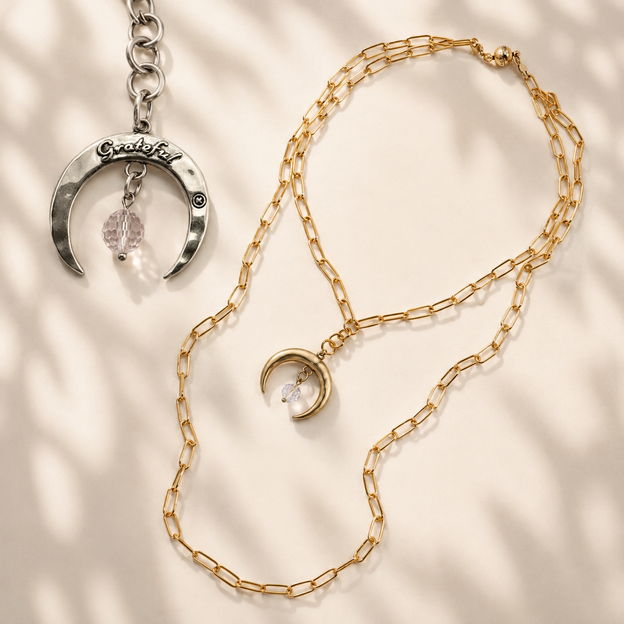 Grateful Crescent Moon Klink Necklace