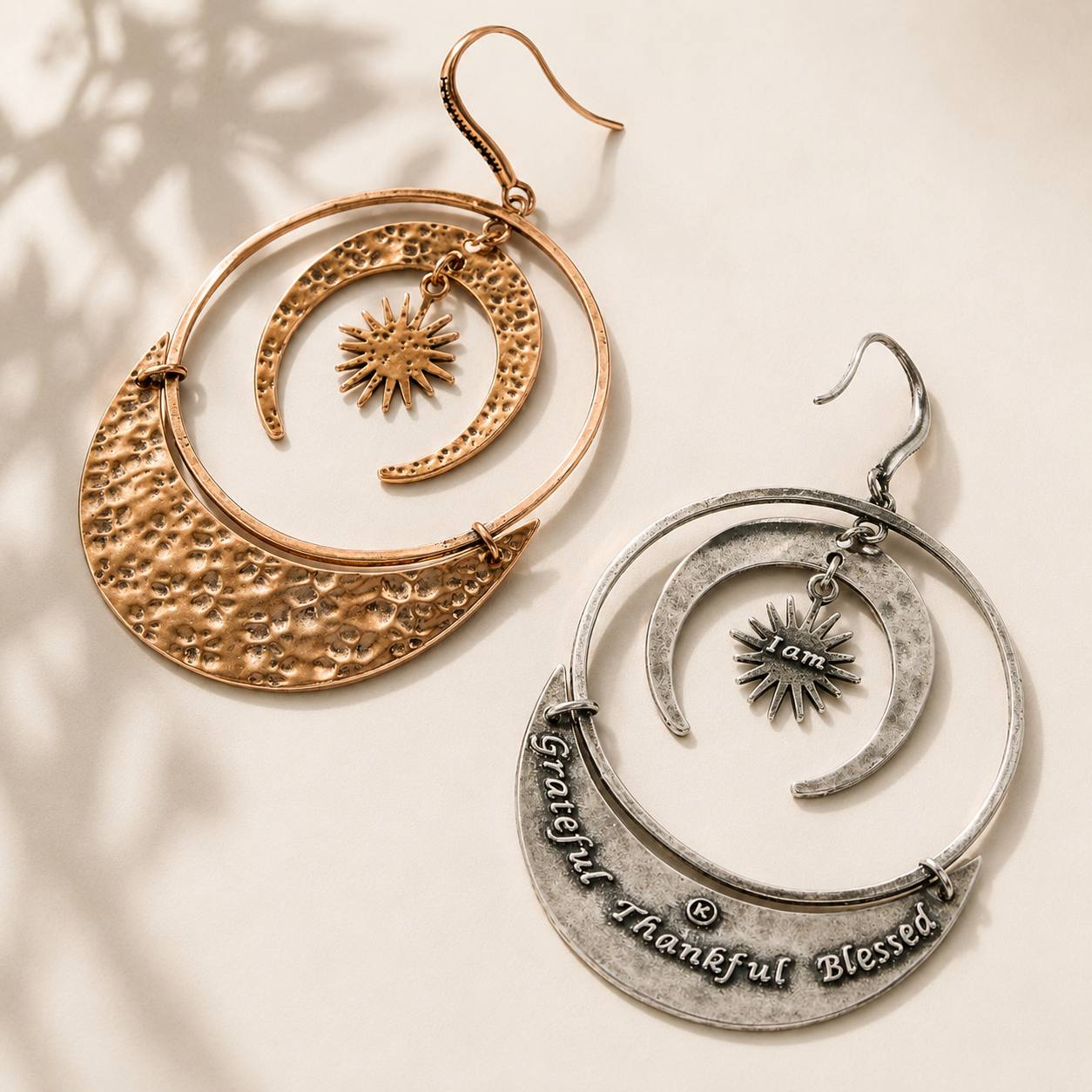 Grateful Thankful Blessed Moon & Star Earrings