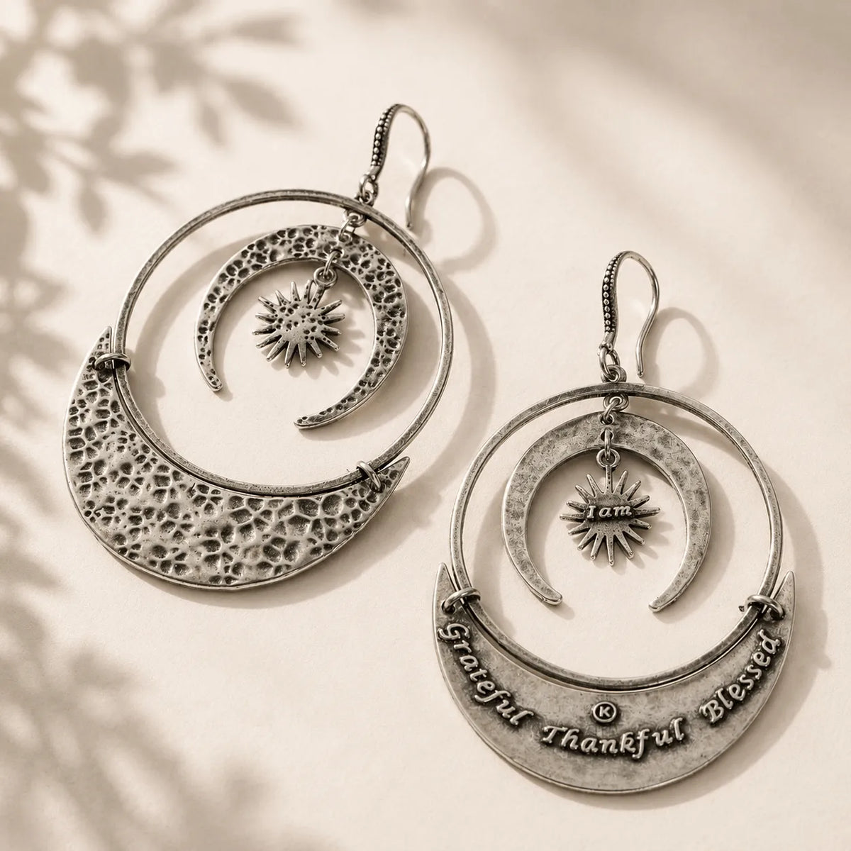 Grateful Thankful Blessed Moon & Star Earrings