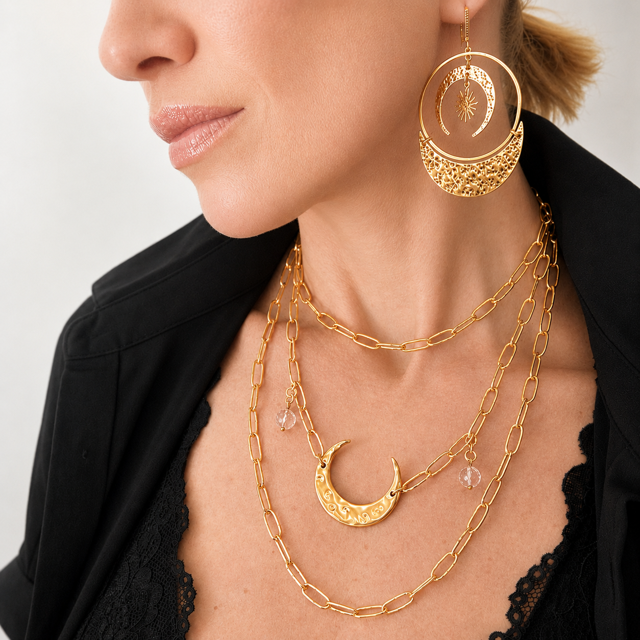 Grateful Thankful Blessed Moon & Star Earrings